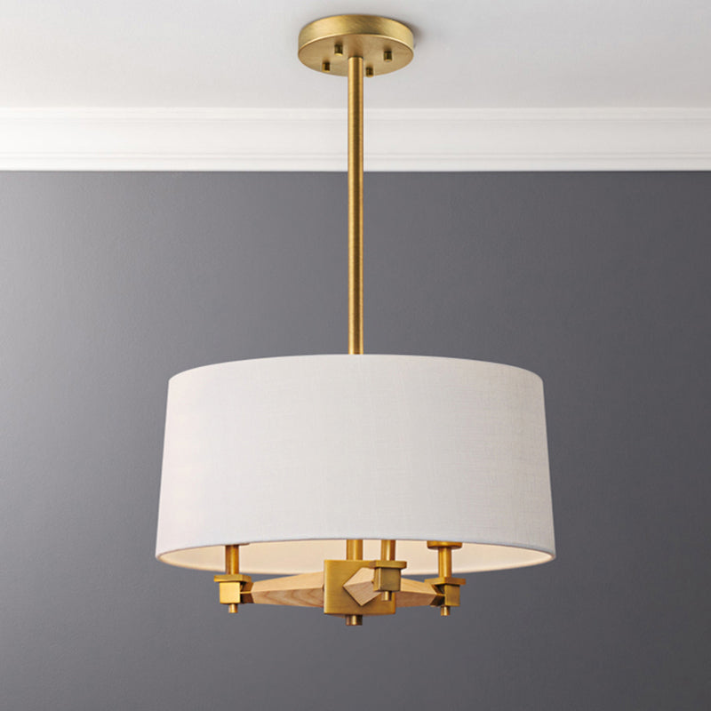Drum camera da letto il lampadario appeso tessuto da fattoria 3 bulbi bianchi/leggero/legno scuro Sospensione a sospensione