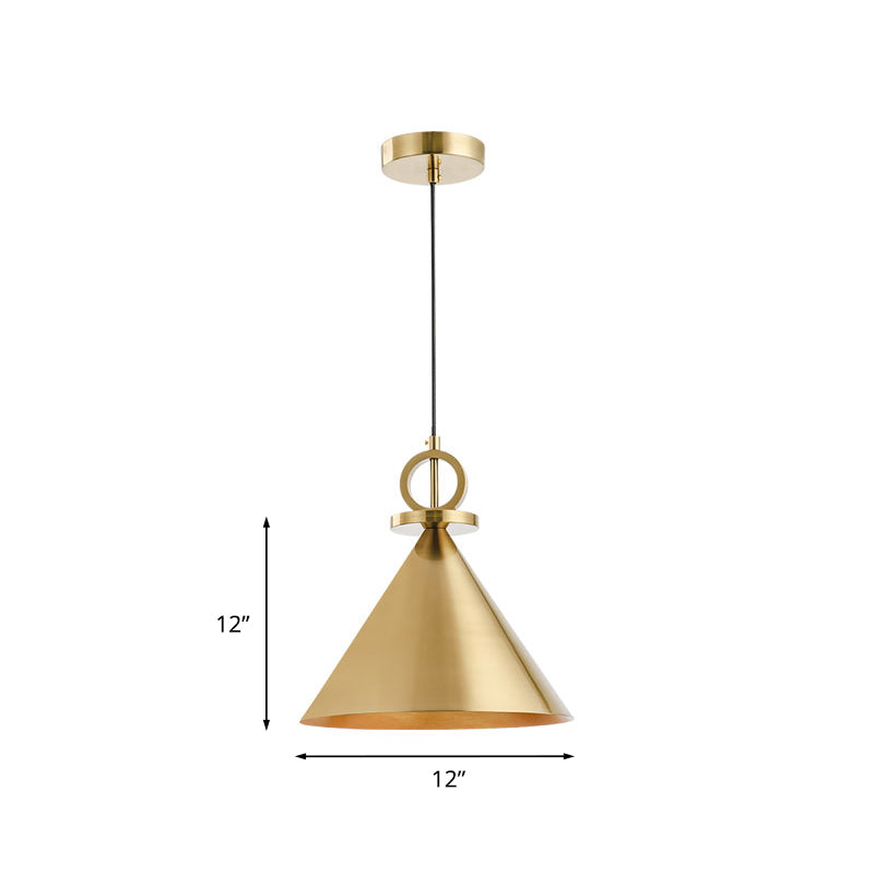 Metal Brass Finish Suspension Light Conical 1-Light Minimal Ceiling Pendant Lamp