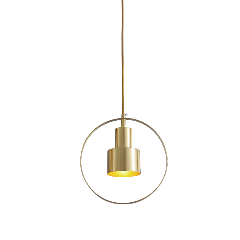 Tubo de 1 luz de 2 niveles Down Lighting Acabado de latón colonial Kit de lámpara colgante metálica con anillo