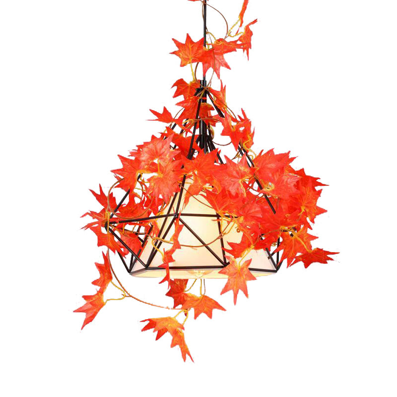 1 Glühbirnen -Diamantkäfigendedecke Anhänger Bauernhaus Rot/Rosa/grüne Metallhängebersuzung mit Stofffarben und falscher Blumen/Blatt -Deko