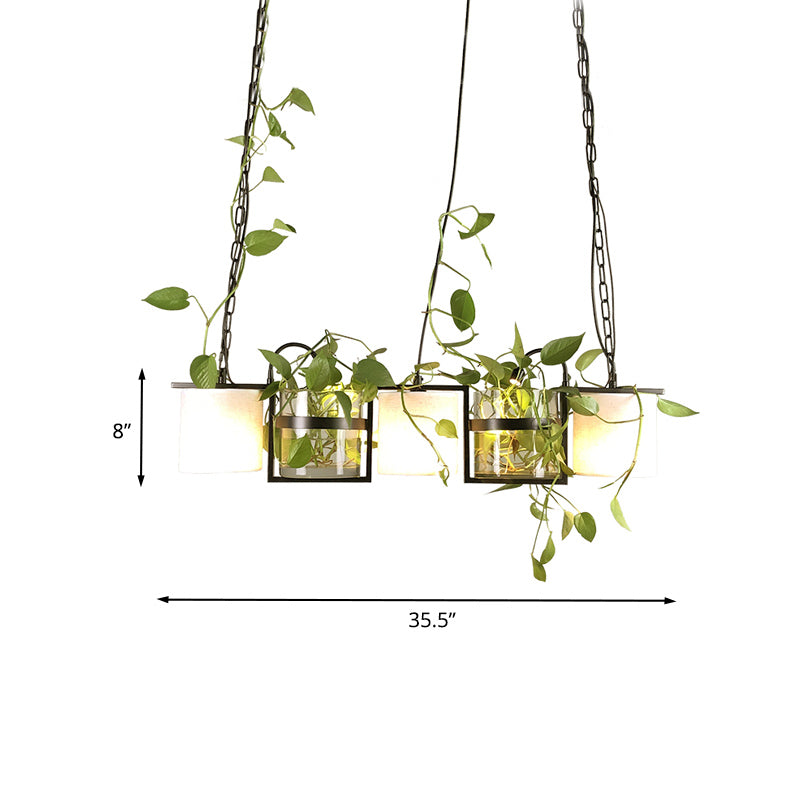 Stoffen drum eiland plafondlicht vintage 5 lichten eetkamer hangende lampkit in zwart met heldere glazen plantenbak