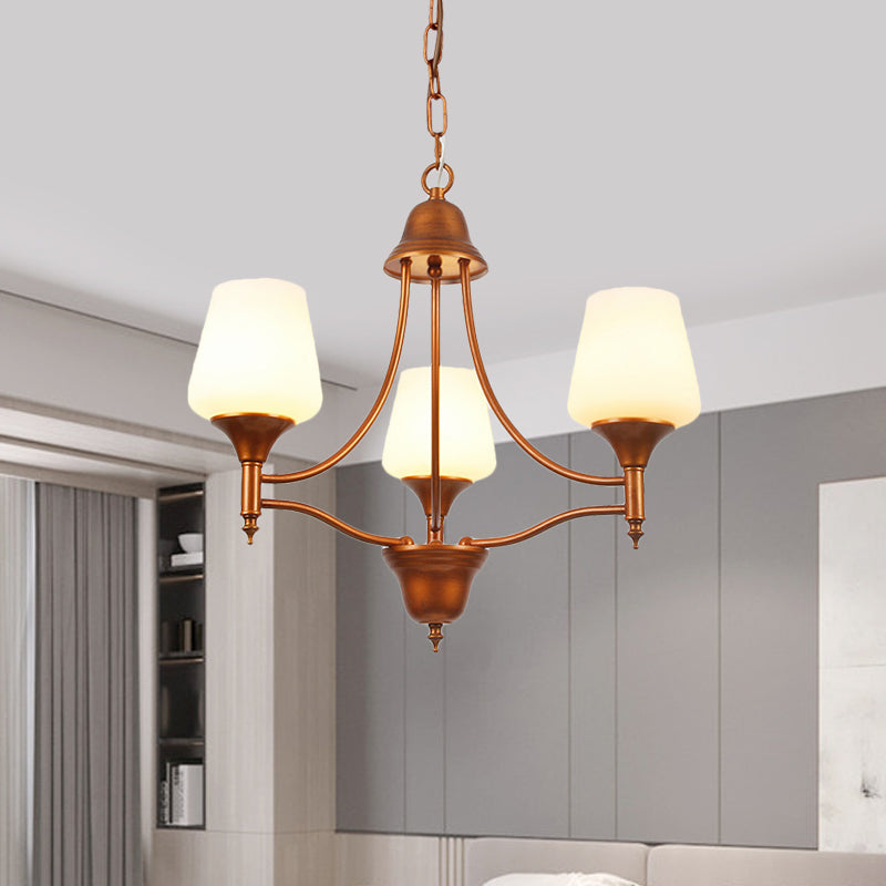 Opal Glass Bronze Chandelier Lighting Tapered 3/5/6 Bulbs Countryside Hanging Pendant for Bedroom
