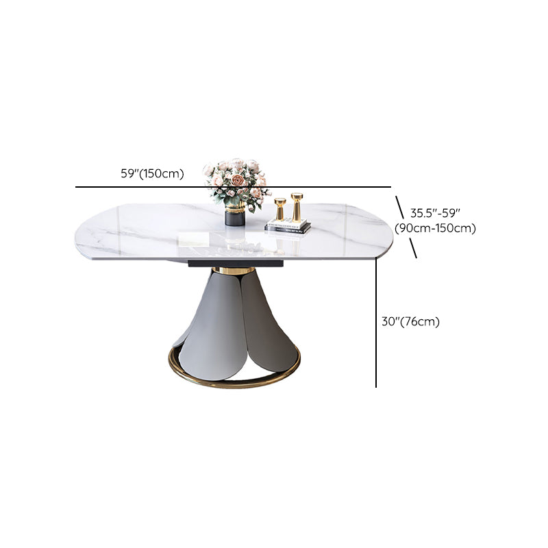Round Modern Stone Dining Table Extendable for Small Spaces in White