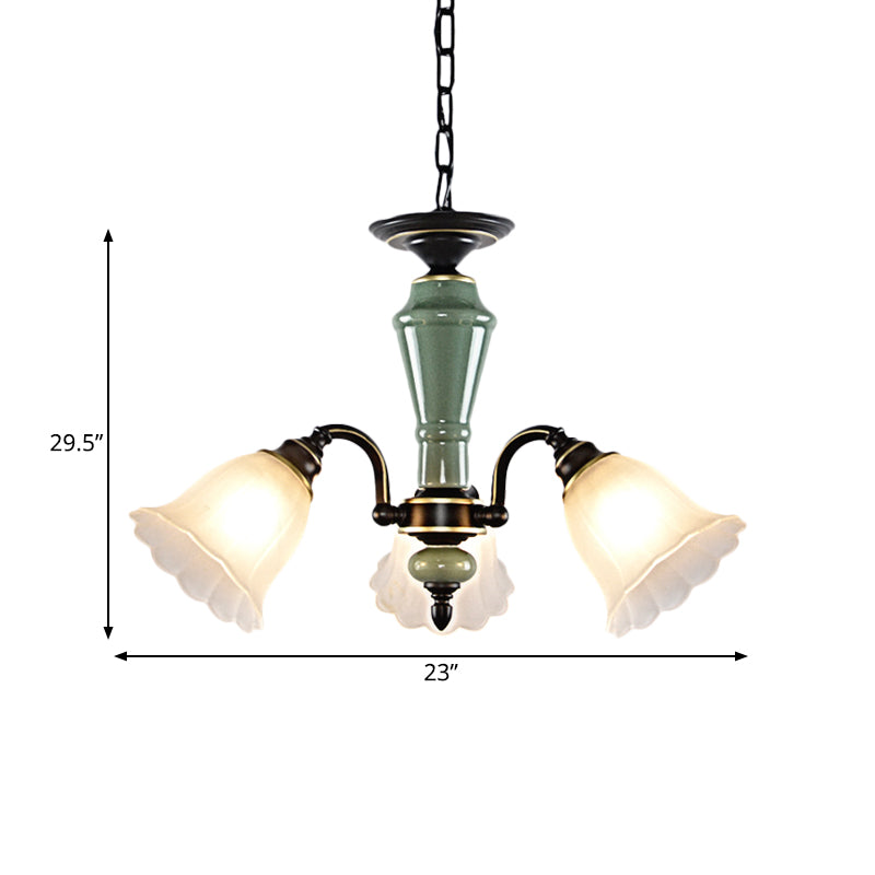 Zwart bloem plafond kroonluchter landelijke stijl matglas 3/6/8 hangende lichtkit met dompelarm