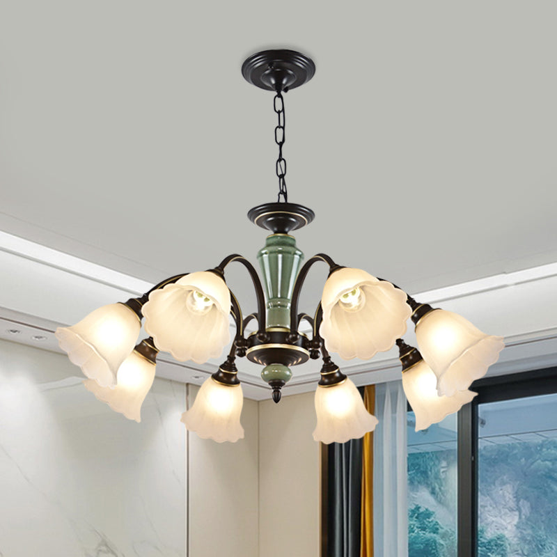Zwart bloem plafond kroonluchter landelijke stijl matglas 3/6/8 hangende lichtkit met dompelarm