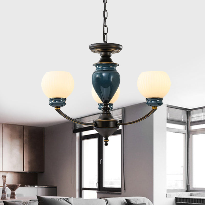 Black 3/6/8 Bulbs Chandelier Lighting Fixture Rural Milky Glass Spherical Hanging Pendant