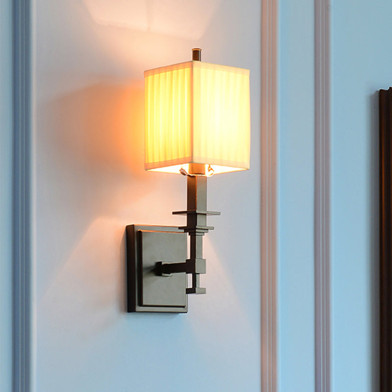 Traditional Rectangle Wall Light Fixture 1/2-Light Fabric Wall Sconce Lighting in White