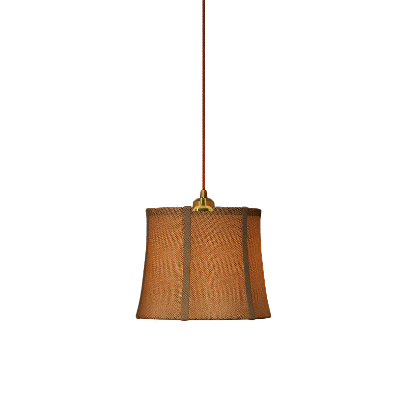 Brown Paneled Bell Pendant Light Fixture Country Fabric 1 Head Bedroom Suspension Lighting