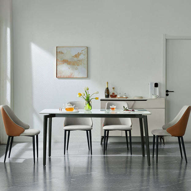 Contemporary Rectangular Stone Dining Table with 4 Steel Fool