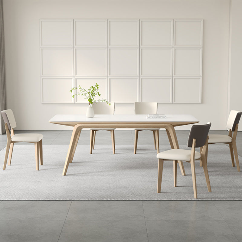 White Stone Top Rectangle Contemporary Dining Table with 4 Foot