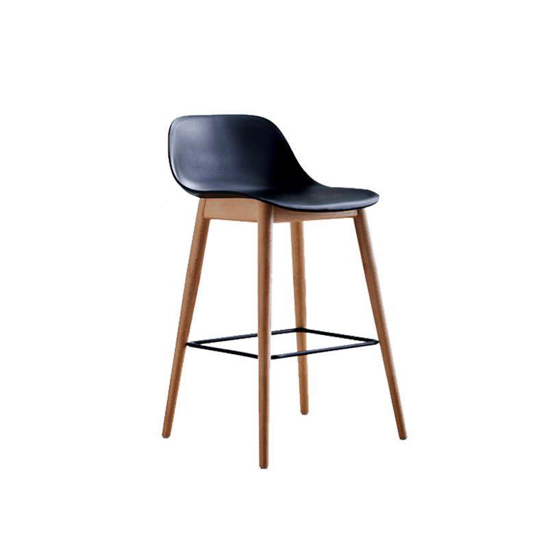 Contemporary Plastic Armless Bar Stool with Beech Solid Wood Base