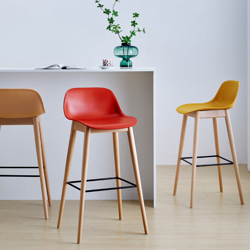 Contemporary Plastic Armless Bar Stool with Beech Solid Wood Base