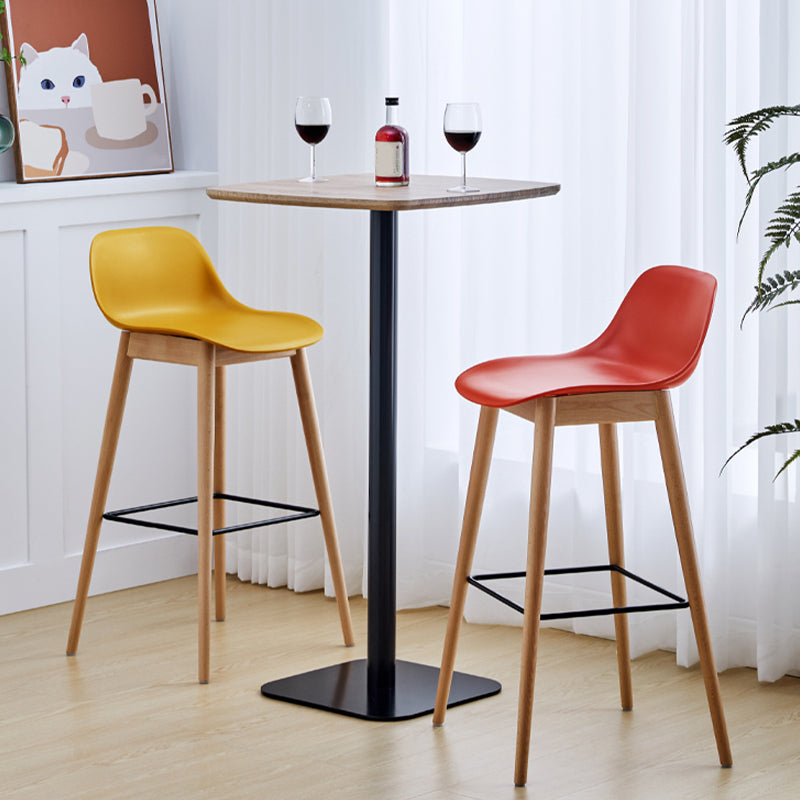 Contemporary Plastic Armless Bar Stool with Beech Solid Wood Base