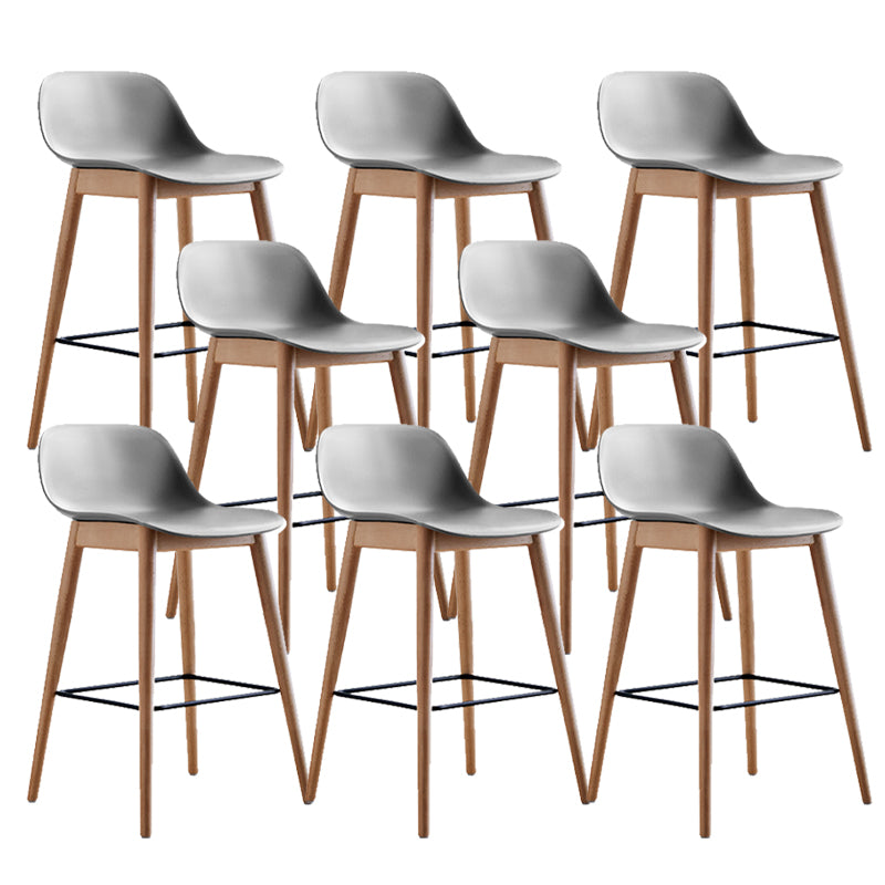 Contemporary Plastic Armless Bar Stool with Beech Solid Wood Base