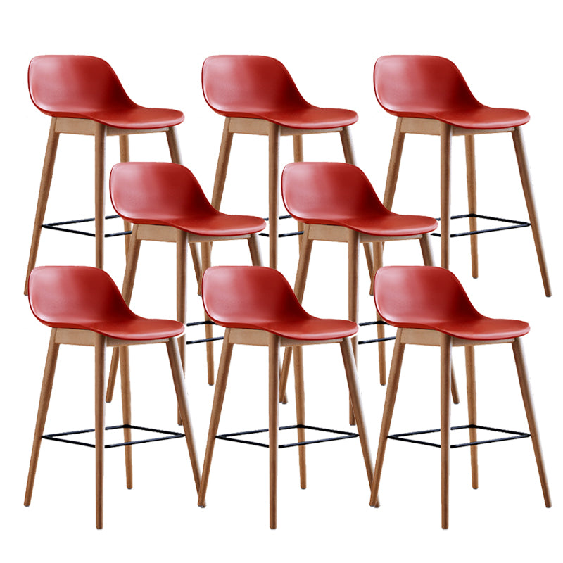 Contemporary Plastic Armless Bar Stool with Beech Solid Wood Base