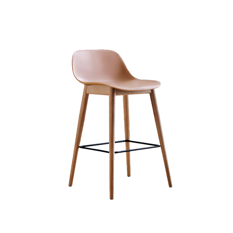 Contemporary Plastic Armless Bar Stool with Beech Solid Wood Base