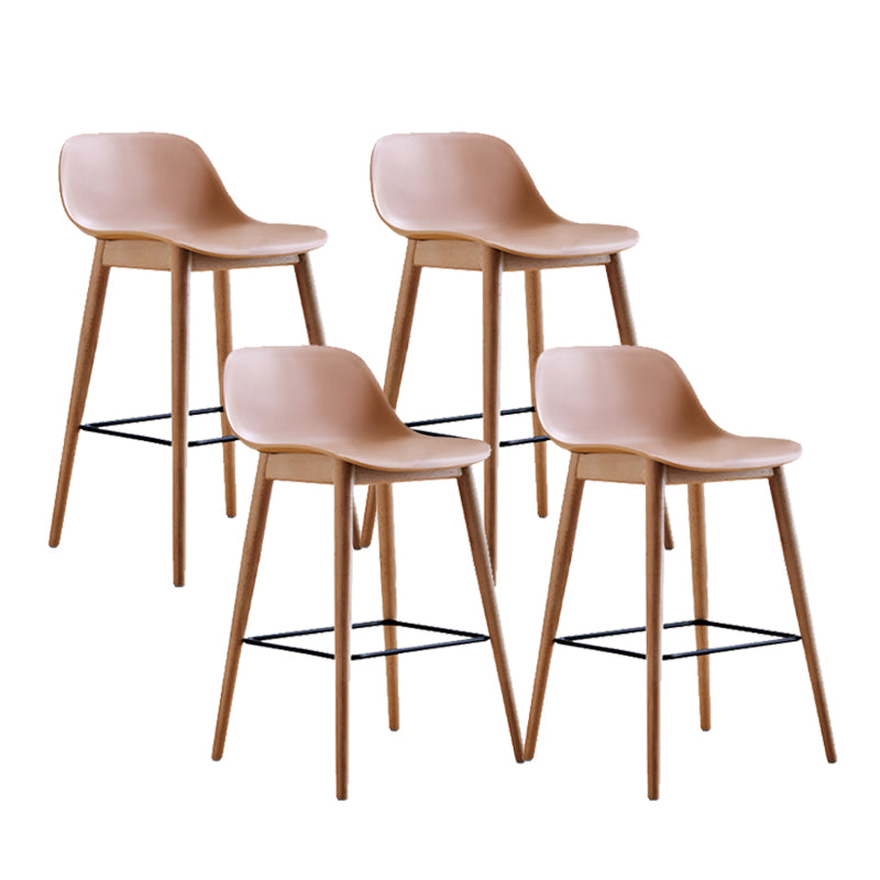 Contemporary Plastic Armless Bar Stool with Beech Solid Wood Base