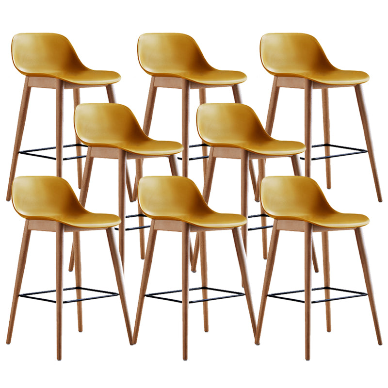 Contemporary Plastic Armless Bar Stool with Beech Solid Wood Base
