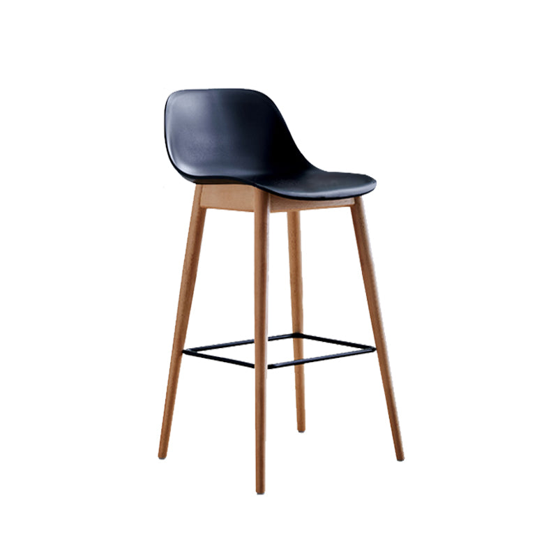 Contemporary Plastic Armless Bar Stool with Beech Solid Wood Base