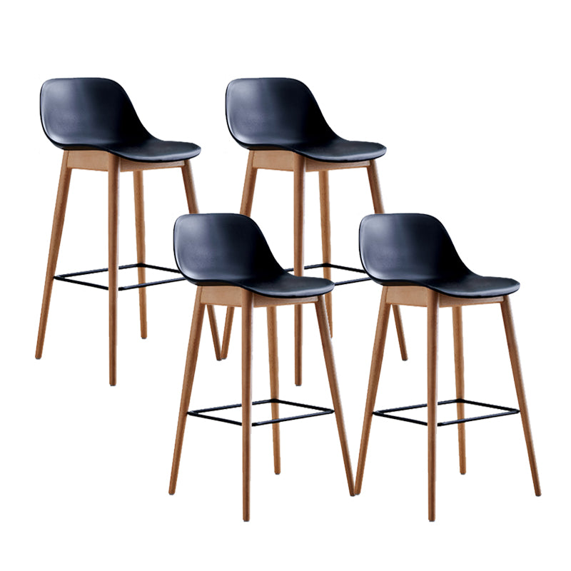 Contemporary Plastic Armless Bar Stool with Beech Solid Wood Base