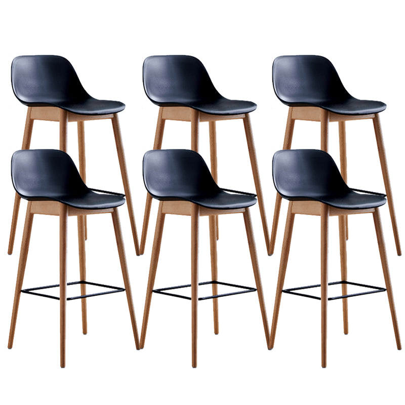 Contemporary Plastic Armless Bar Stool with Beech Solid Wood Base