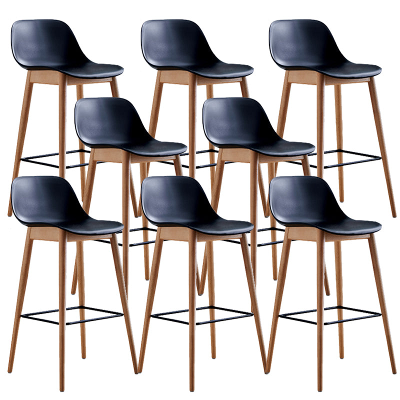 Contemporary Plastic Armless Bar Stool with Beech Solid Wood Base
