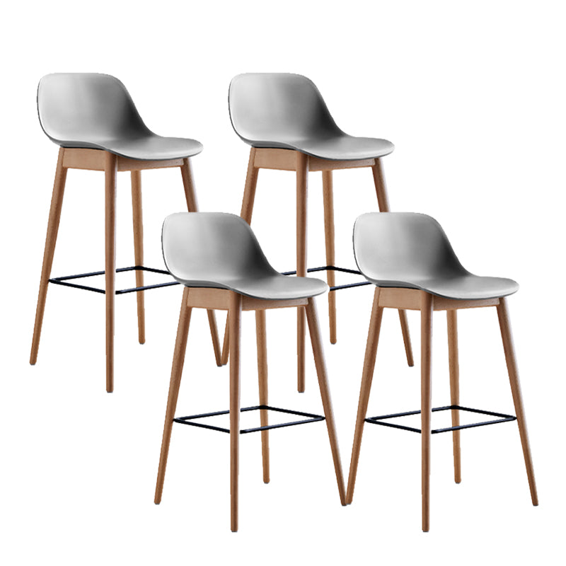 Contemporary Plastic Armless Bar Stool with Beech Solid Wood Base