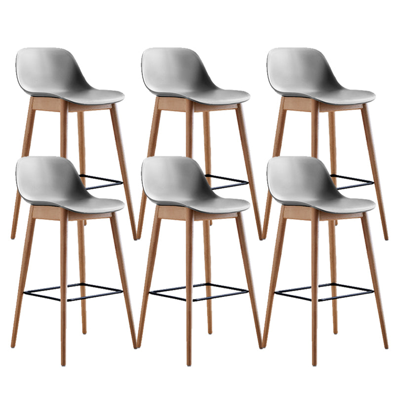 Contemporary Plastic Armless Bar Stool with Beech Solid Wood Base