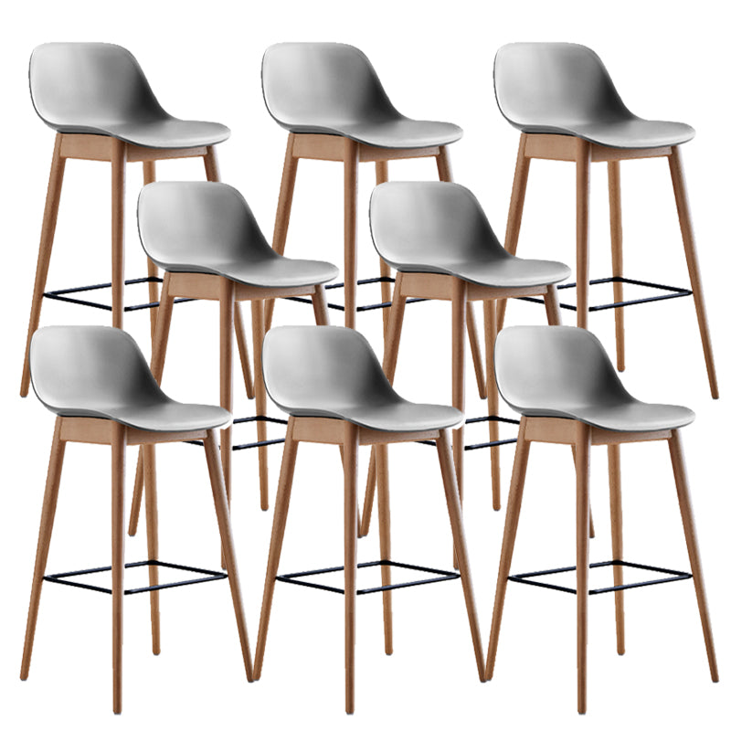 Contemporary Plastic Armless Bar Stool with Beech Solid Wood Base