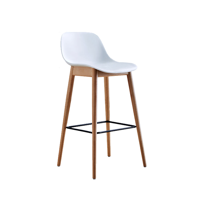Contemporary Plastic Armless Bar Stool with Beech Solid Wood Base