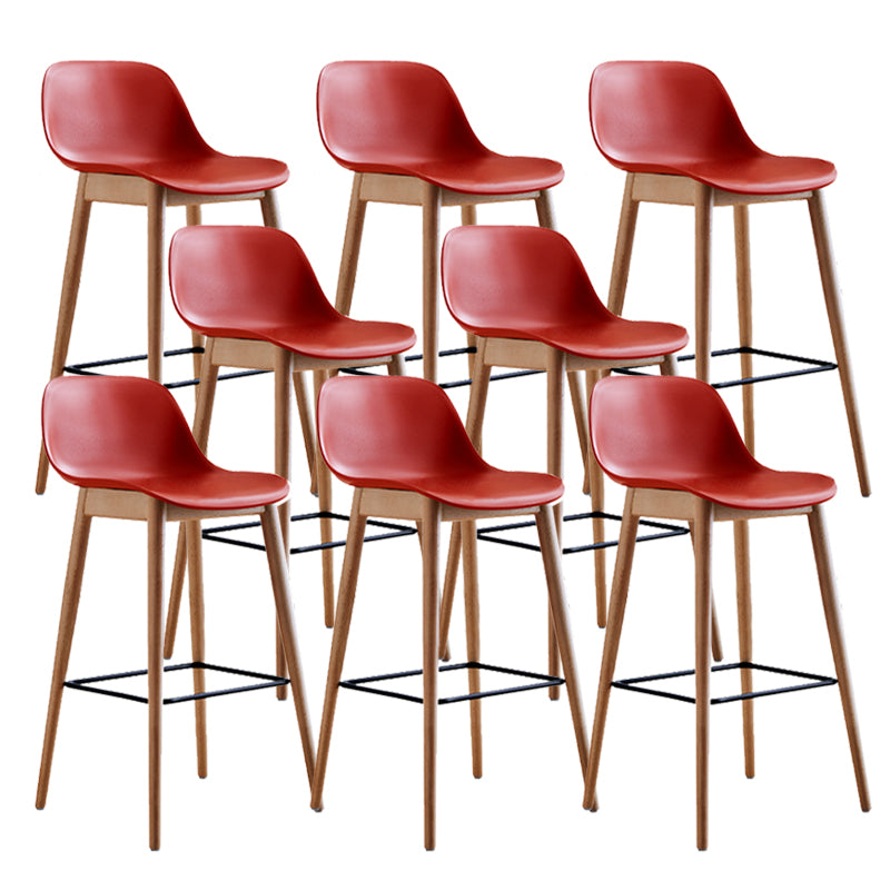 Contemporary Plastic Armless Bar Stool with Beech Solid Wood Base