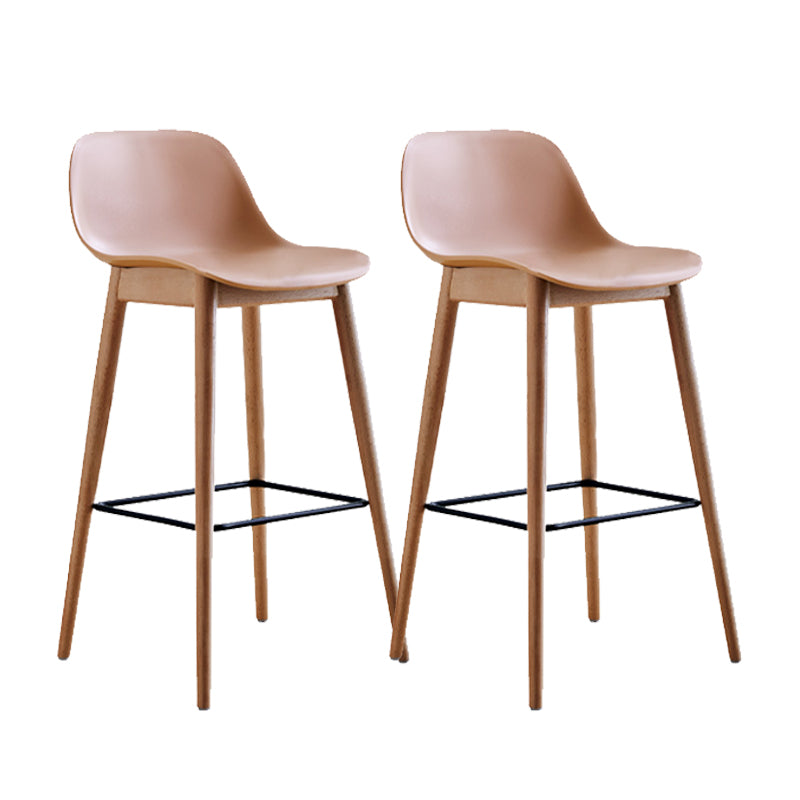 Contemporary Plastic Armless Bar Stool with Beech Solid Wood Base