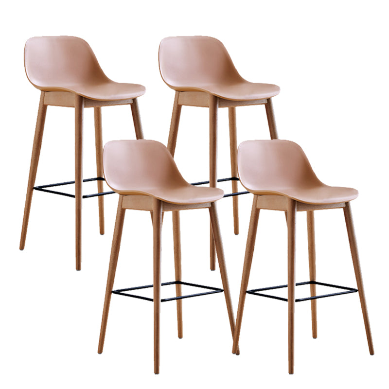 Contemporary Plastic Armless Bar Stool with Beech Solid Wood Base