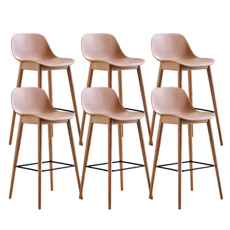 Contemporary Plastic Armless Bar Stool with Beech Solid Wood Base