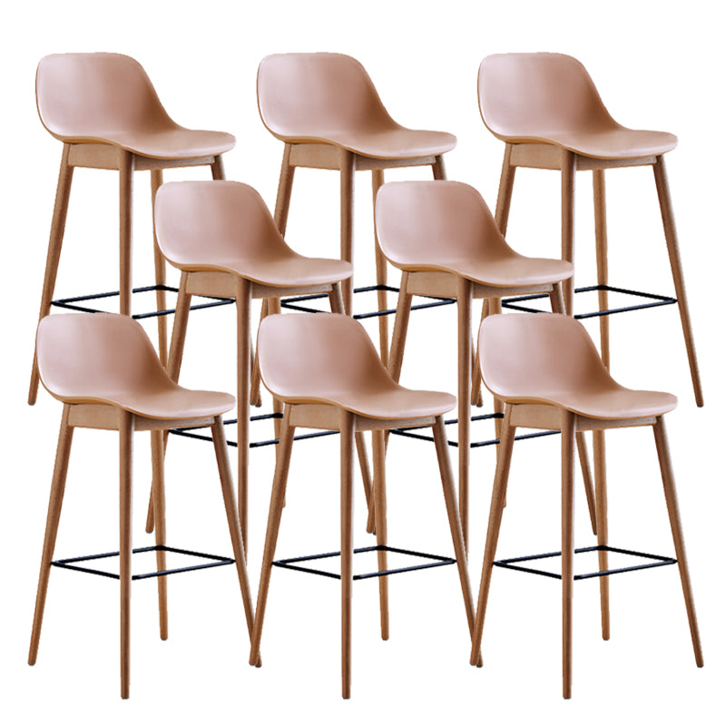 Contemporary Plastic Armless Bar Stool with Beech Solid Wood Base