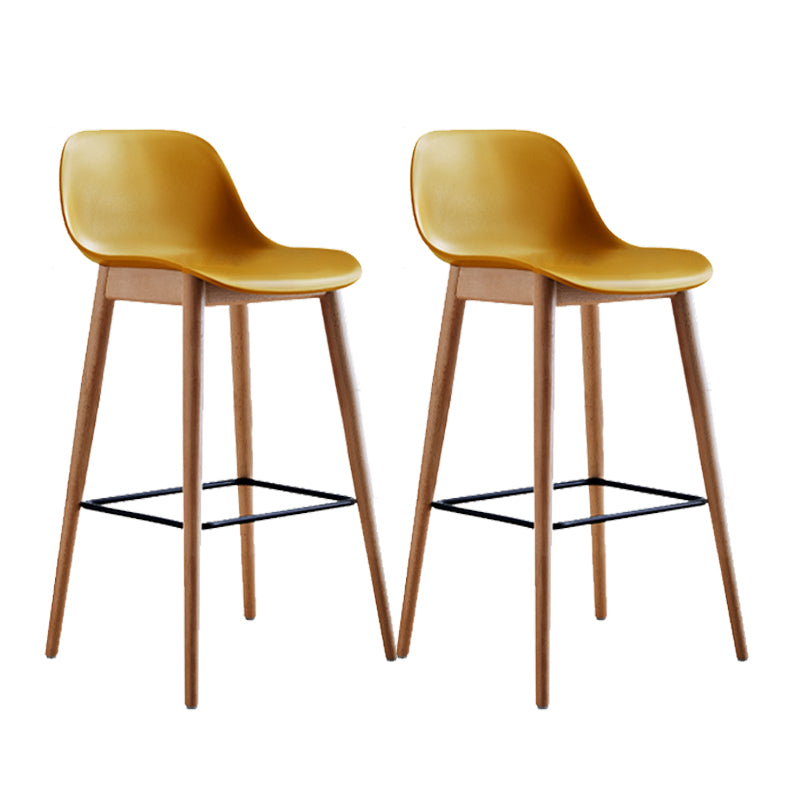Contemporary Plastic Armless Bar Stool with Beech Solid Wood Base