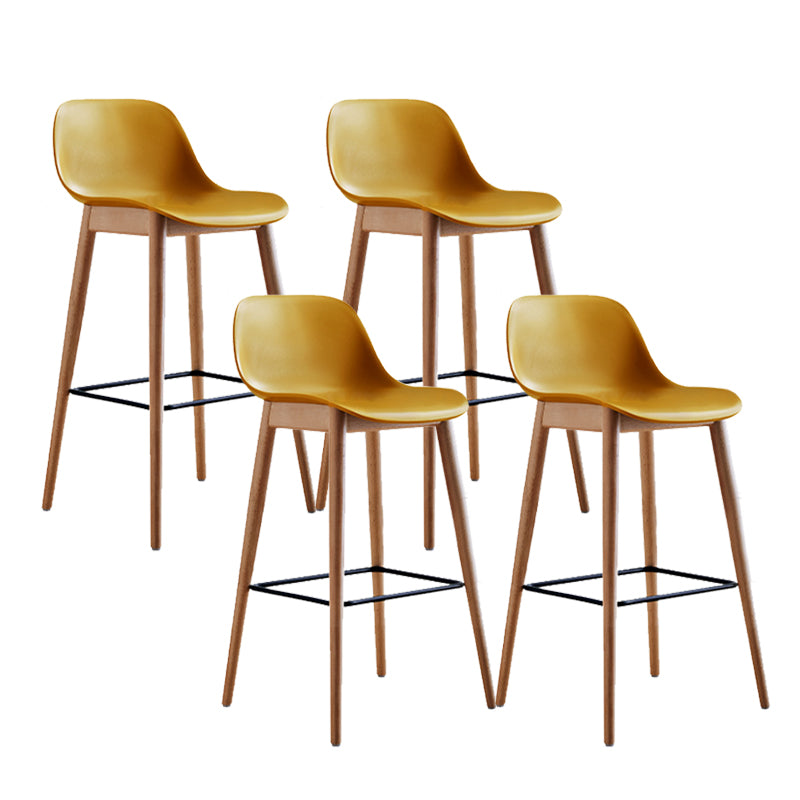 Contemporary Plastic Armless Bar Stool with Beech Solid Wood Base