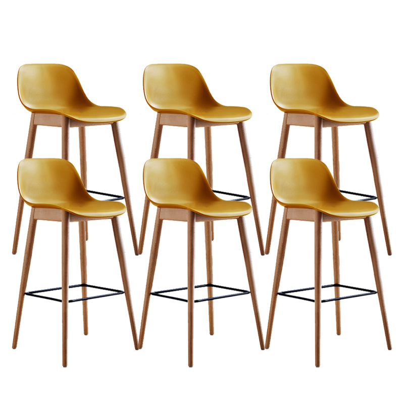 Contemporary Plastic Armless Bar Stool with Beech Solid Wood Base