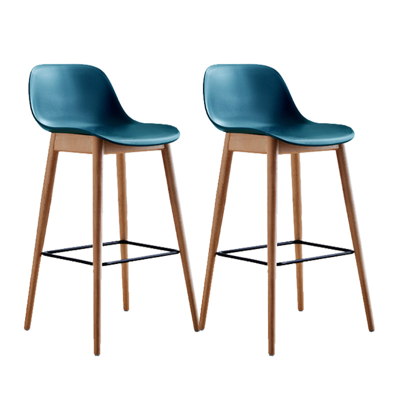 Contemporary Plastic Armless Bar Stool with Beech Solid Wood Base