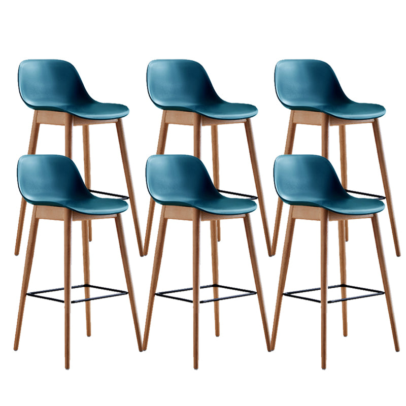 Contemporary Plastic Armless Bar Stool with Beech Solid Wood Base