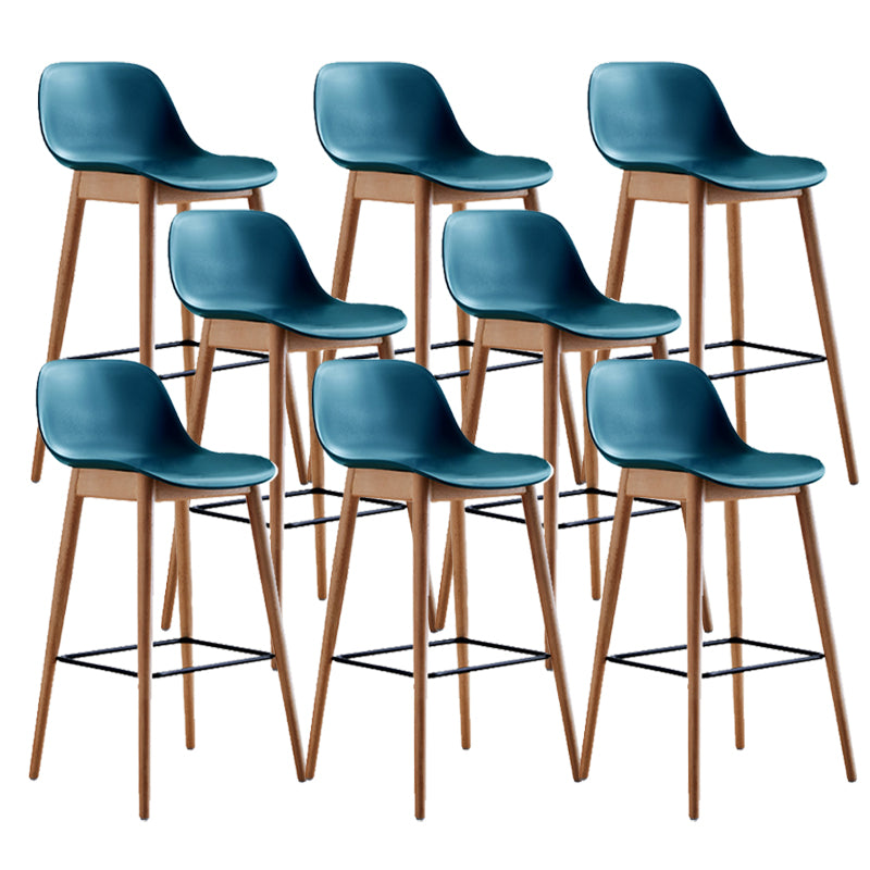 Contemporary Plastic Armless Bar Stool with Beech Solid Wood Base