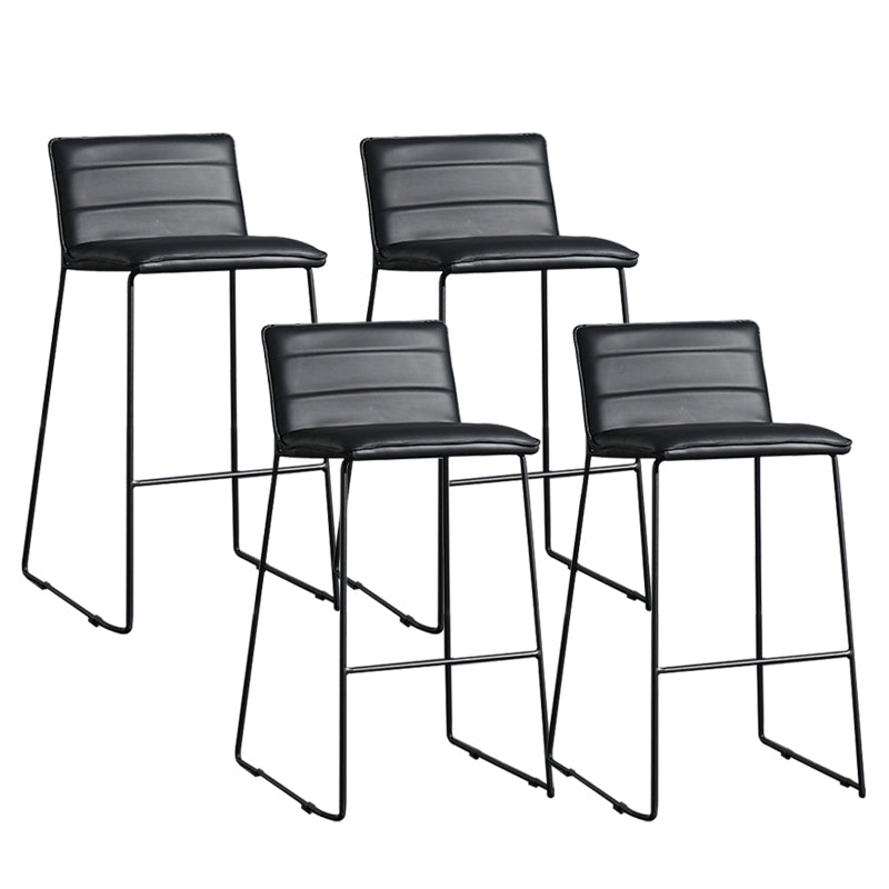 Contemporary Armless Upholstered Low Back Bar Stools with Metal Base