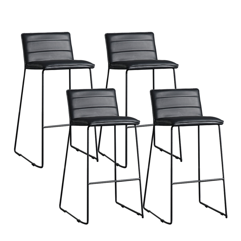 Contemporary Armless Upholstered Low Back Bar Stools with Metal Base