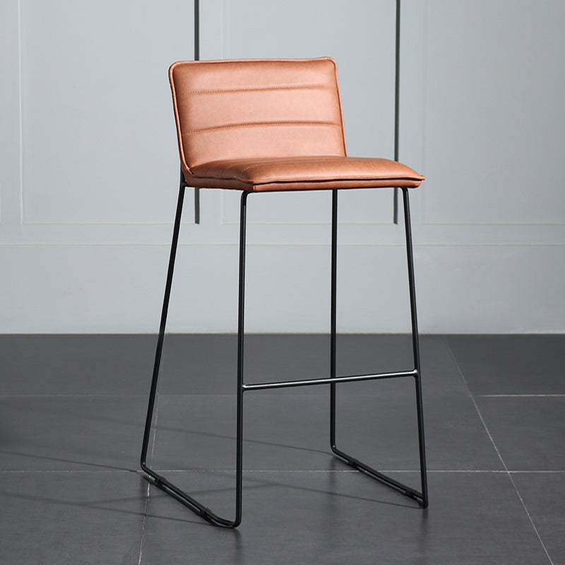 Contemporary Armless Upholstered Low Back Bar Stools with Metal Base