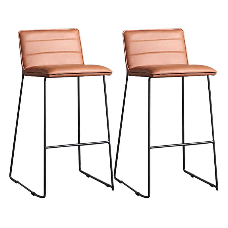Contemporary Armless Upholstered Low Back Bar Stools with Metal Base