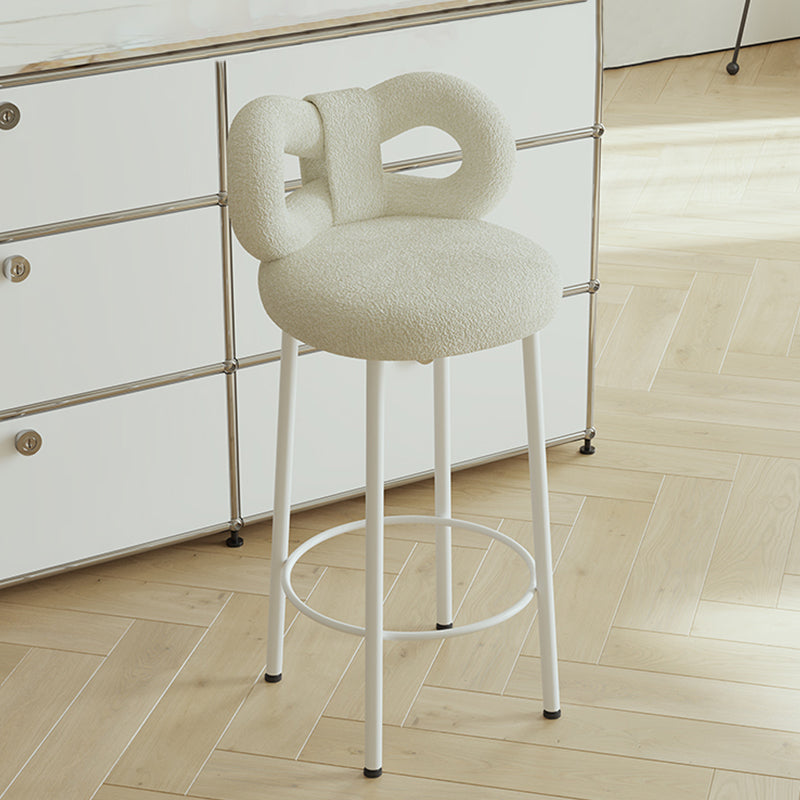 Contemporary Upholstered Low Back Round Bar Stools with Metal Base