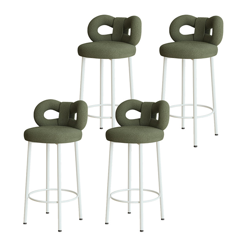 Contemporary Upholstered Low Back Round Bar Stools with Metal Base