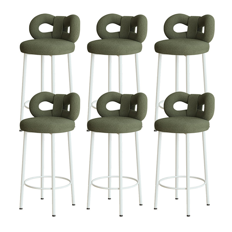 Contemporary Upholstered Low Back Round Bar Stools with Metal Base