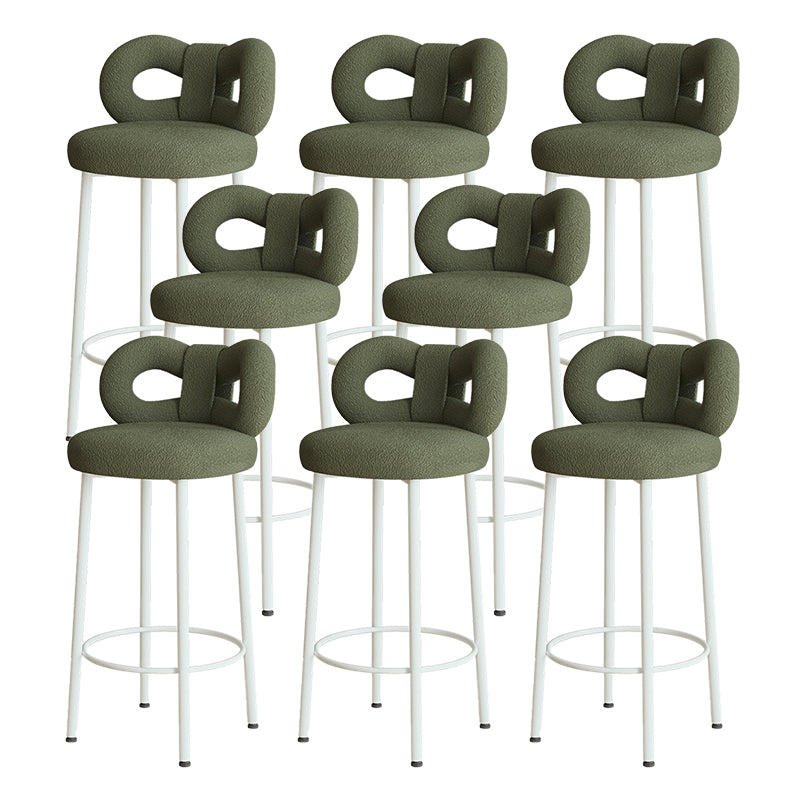 Contemporary Upholstered Low Back Round Bar Stools with Metal Base