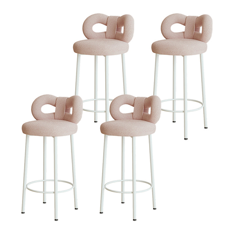 Contemporary Upholstered Low Back Round Bar Stools with Metal Base